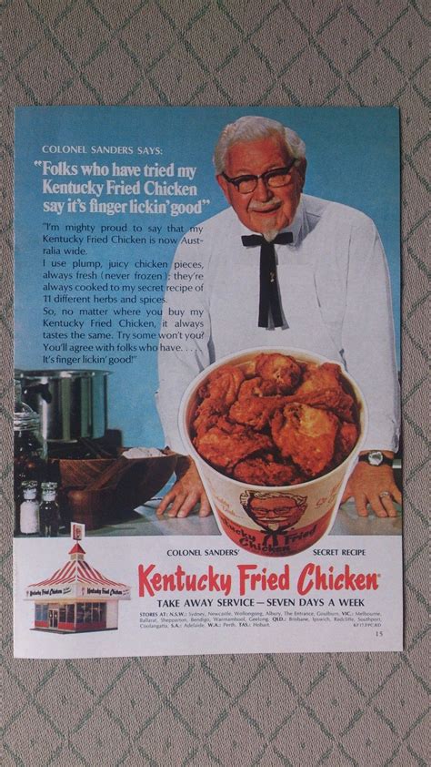 Classic 1970 Kfc Ad Featuring Colonel Sanders