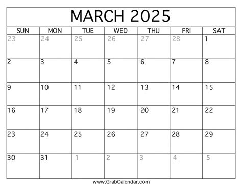 Printable March 2025 Calendar