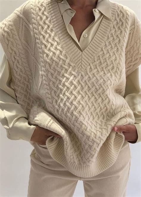 Oversized Cable Knit Vest In Winter White Ecru Cable Knit Vest Knit