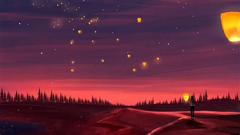 81415 Night Scenery Sky Lantern Fantasy Art 4k Wallpaper Images And