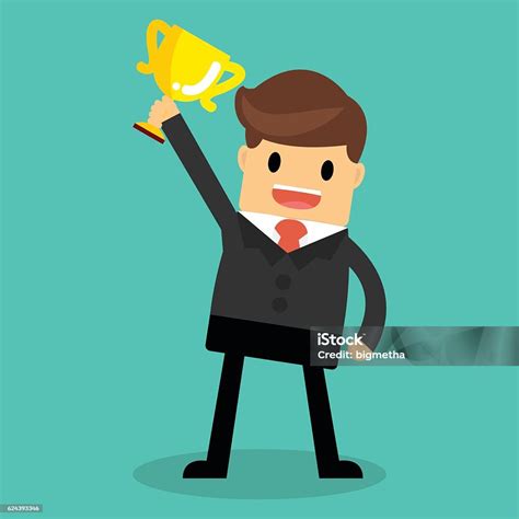 Businessman Holding Winning Trophy Business Concept Stock Illustration