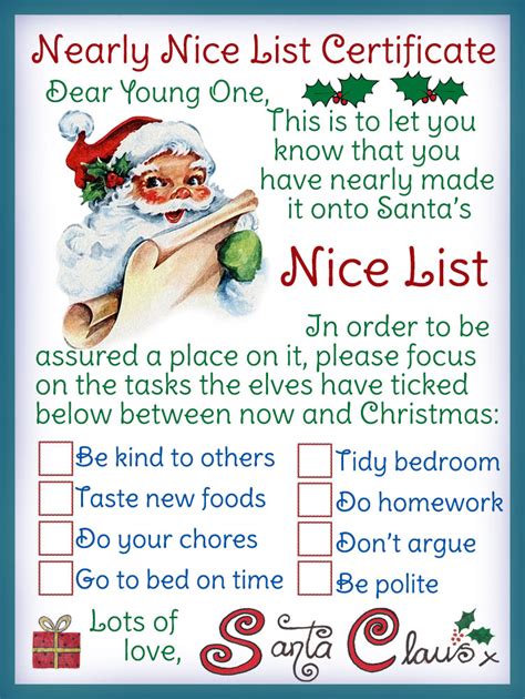 Free Printable Santa Nice List Certificate Nearly Nice List