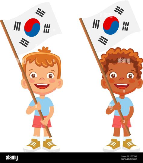 South korea flag in hand. Children holding flag. National flag of South ...