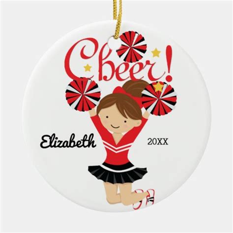 Black Red Cheer Brunette Cheerleader Ornament Zazzle
