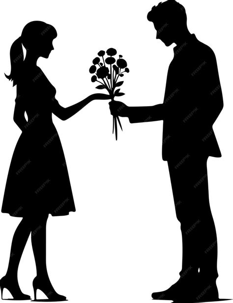 Premium Vector Silhouette Man Giving Flowers To Woman Stock Vector