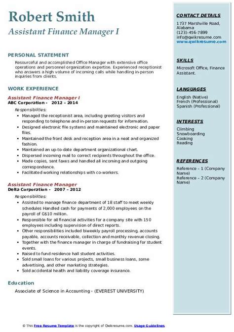 10 Assistant Finance Manager Resume Samples And Templates For 2025