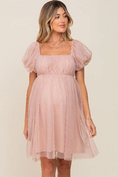 Light Mauve Tulle Puff Sleeve Maternity Dress Parallel