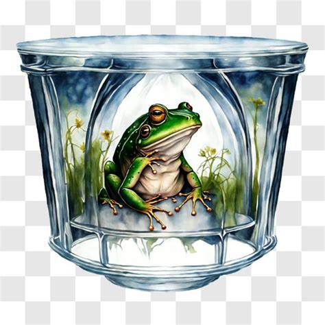 Download Nature And Wildlife Painting Green Frog In Glass Cup Png Online Creative Fabrica