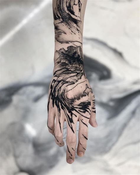 Abstract Sea Waves Hand Tattoo By Mammon Black Hand Tattoos Sleeve