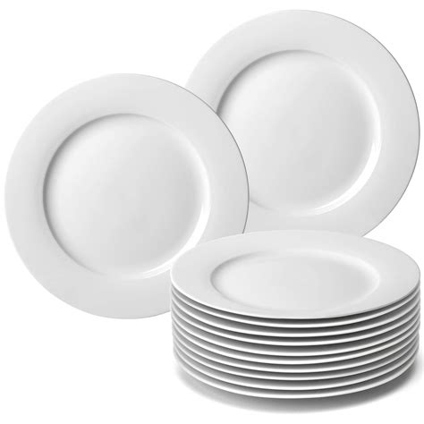 Amhomel 12 Piece White Porcelain Dinner Plates Round Dessert Or Salad