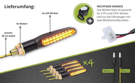 Binego 4x Motorrad LED Blinker mit Lauflicht Mini E Geprüft für Quad