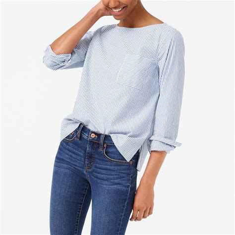 J Crew Cotton Popover Shirt With Pocket In Blue Lyst