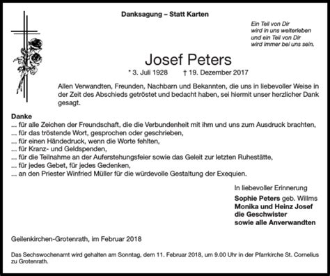 Traueranzeigen Von Josef Peters Aachen Gedenkt