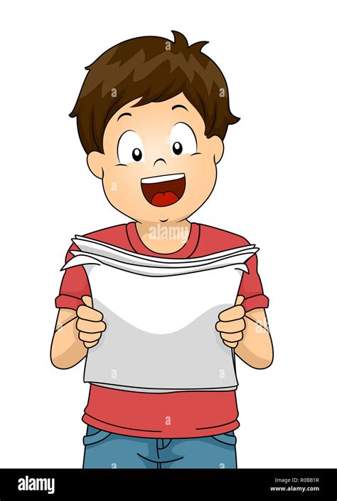 Illustration Of A Kid Boy Reading And Holding A Paper Out Loud For