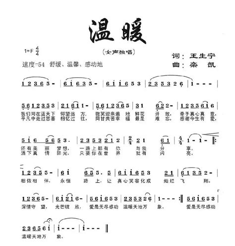 歌谱温暖 作词王生宁 作曲栾凯 演唱王丽达简谱大全