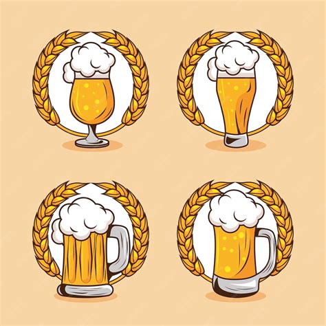 Cuatro Cervezas Bebidas Establecer Iconos Vector Premium