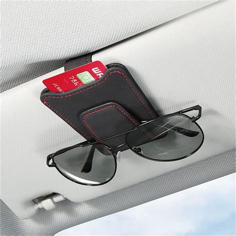 Aukepo Sunglasses Holder For Car Sun Visor Eyeglass Mount With Ticket Card Storage