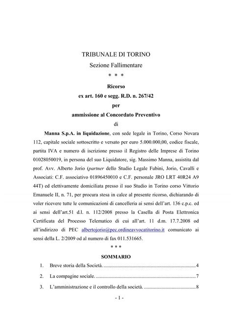 Tribunale Di Torino Sezione Fallimentare Concordato