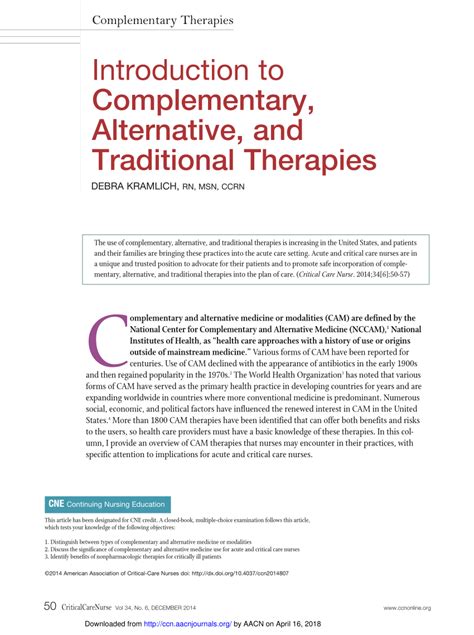 Pdf Introduction To Complementary Alternative And Traditional Therapies