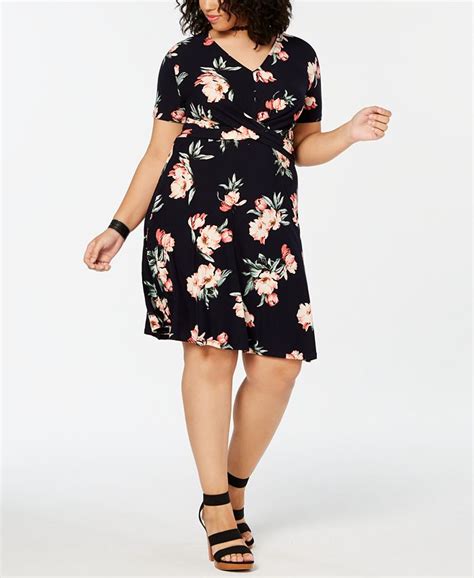 Planet Gold Trendy Plus Size Floral Print Fit And Flare Dress Macy S