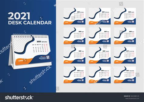 Calendar 2021 Set Desk Calendar Template Stock Vector Royalty Free