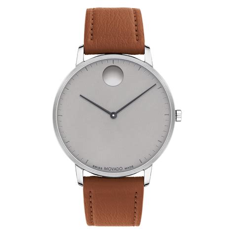 Movado Face Watch With Brown Strap And Grey Dial