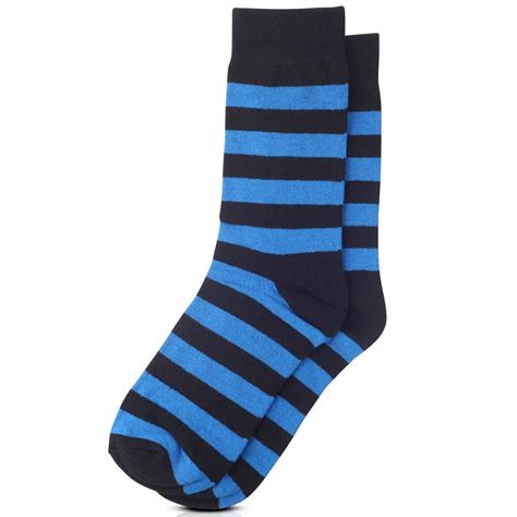 Mens College Stripe Black And Royal Blue Crew Dress Socks Jacob Alexander