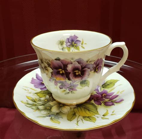 Crown Victorian Purple Pansy Pattern Hand Painted Fine Bone China