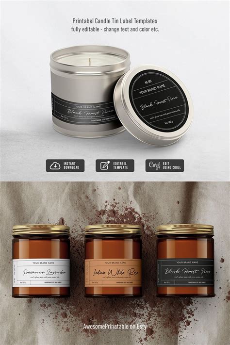 Printable Wrap Around Candle Labels Editable Candle Labels Custom Product Labels Candle Tin