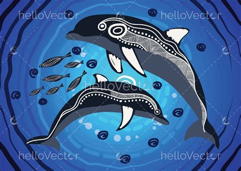 Mother and baby dolphin aboriginal artwork - Vector - Download Graphics & Vectors