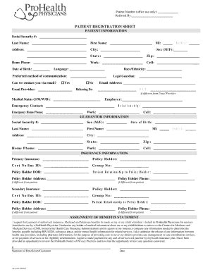 Fillable Online Patient Demographic Form ProHealth Physicians Fax