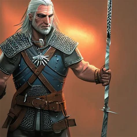 Portrait Of Geralt Of Rivia Swinging His Silver Sword Stable