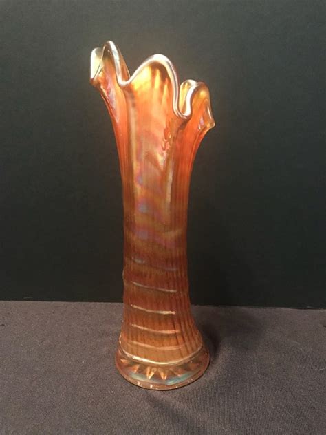 Vintage Imperial Marigold Carnival Glass Vase Etsy