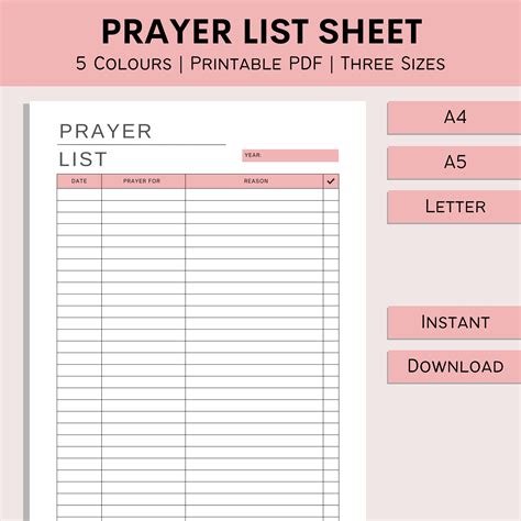 Prayer List Sheet Printable Faith Planner Prayer Journal Religious Tracker Prayer Record Keeper ...