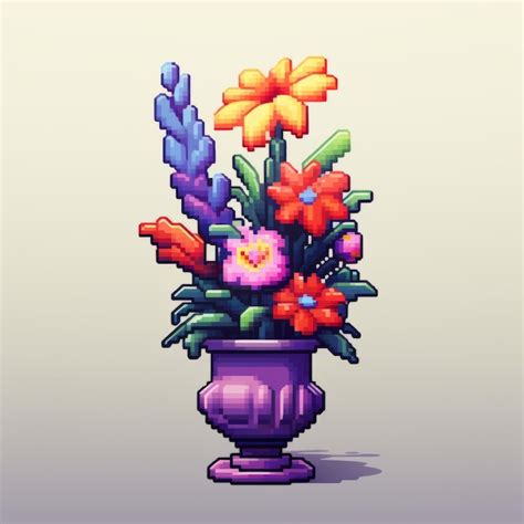 Premium Ai Image Lush And Detailed Pixel Art In Flowerpunk Style Vase