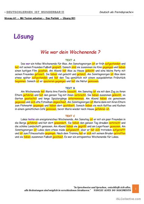 A Mit Texten Arbeiten Das Perfe Deutsch Daf Arbeitsbl Tter Pdf Doc