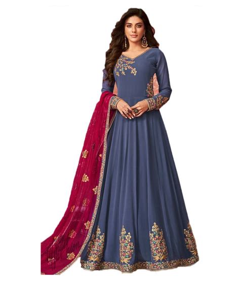 JENUFAB Blue Georgette Anarkali Semi Stitched Suit Single Buy