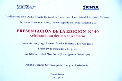 Grupo Literario SIGNOS VOCES Revista Cultural de Lima Presentación