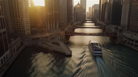 Chicago River Cruise at Sunset | Premium AI-generated image