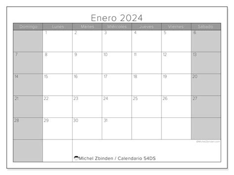 Calendario Enero 2024 Horizontal