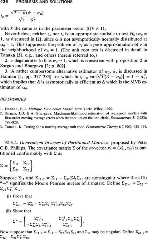 Generalized Inverses Of Partitioned Matrices Econometric Theory