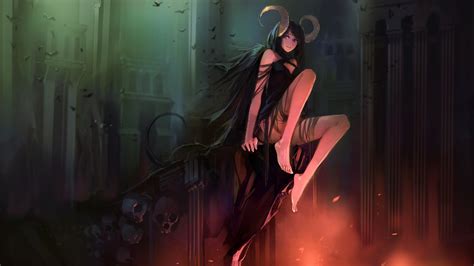 Wallpaper Fantasy Art Fantasy Girl Barefoot Horns Dark Hair Succubus Demon Girls