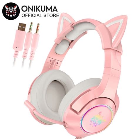 Fone De Ouvido Para Jogos Onikuma K Rosa E Orelhas De Gato Fofas