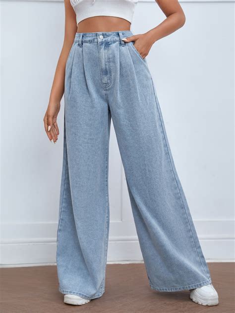 Pleated Detail Wide Leg Jeans Wide Leg Jeans Outfit Simple Fall