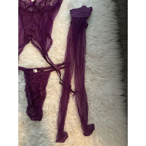 Vintage Purple Lingerie Set Corset Thong Stockings L Etsy