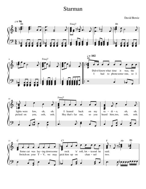 Starman Sheet Music For Piano Solo