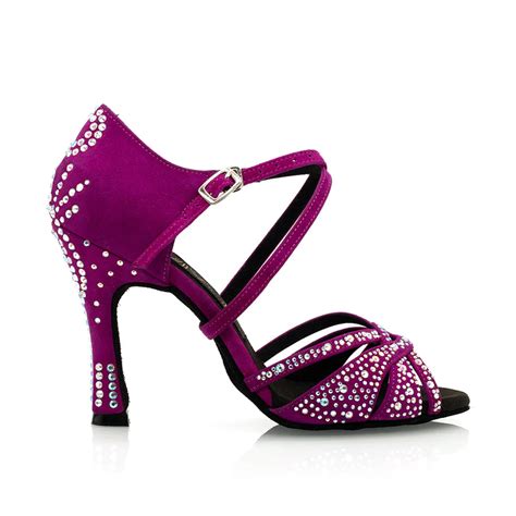 Fuchsia Womens Latin Dance Shoes Rhinestone Ballroom Heels Adore