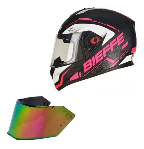 Capacete Bieffe B12 Naked Preto E Rosa Viseira Camaleão