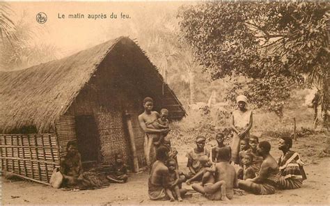 Congo Belge Le matin auprès du feu Carte postale ancienne et vue d