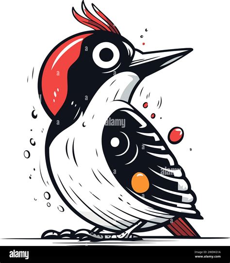 Dendrocopos major. Woodpecker bird. Vector illustration Stock Vector